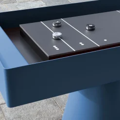 Brooklyn Blue Metal with iroko wood details Shuffleboard Gaming Table