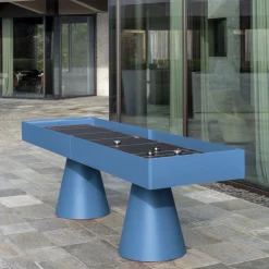 Brooklyn Blue Metal with iroko wood details Shuffleboard Gaming Table