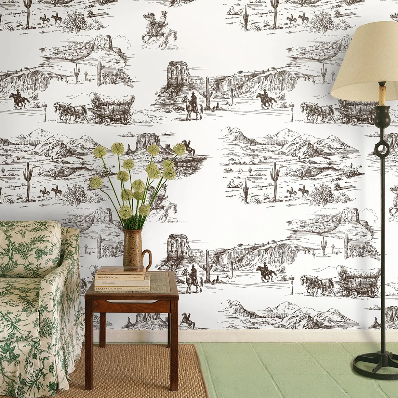 Brown and White Western Wallpaper in Retro Comics Style