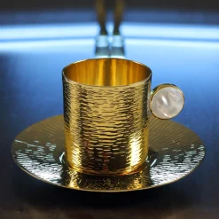 Bus Demitasse Gold plated Cup with Saucer and Stirring Stick