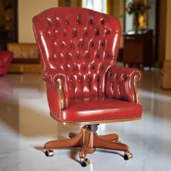 Buttoned Red Leather Armchair