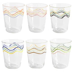 Cabinet De Curiosités Set Of 6 Water Glasses With Colored Waves