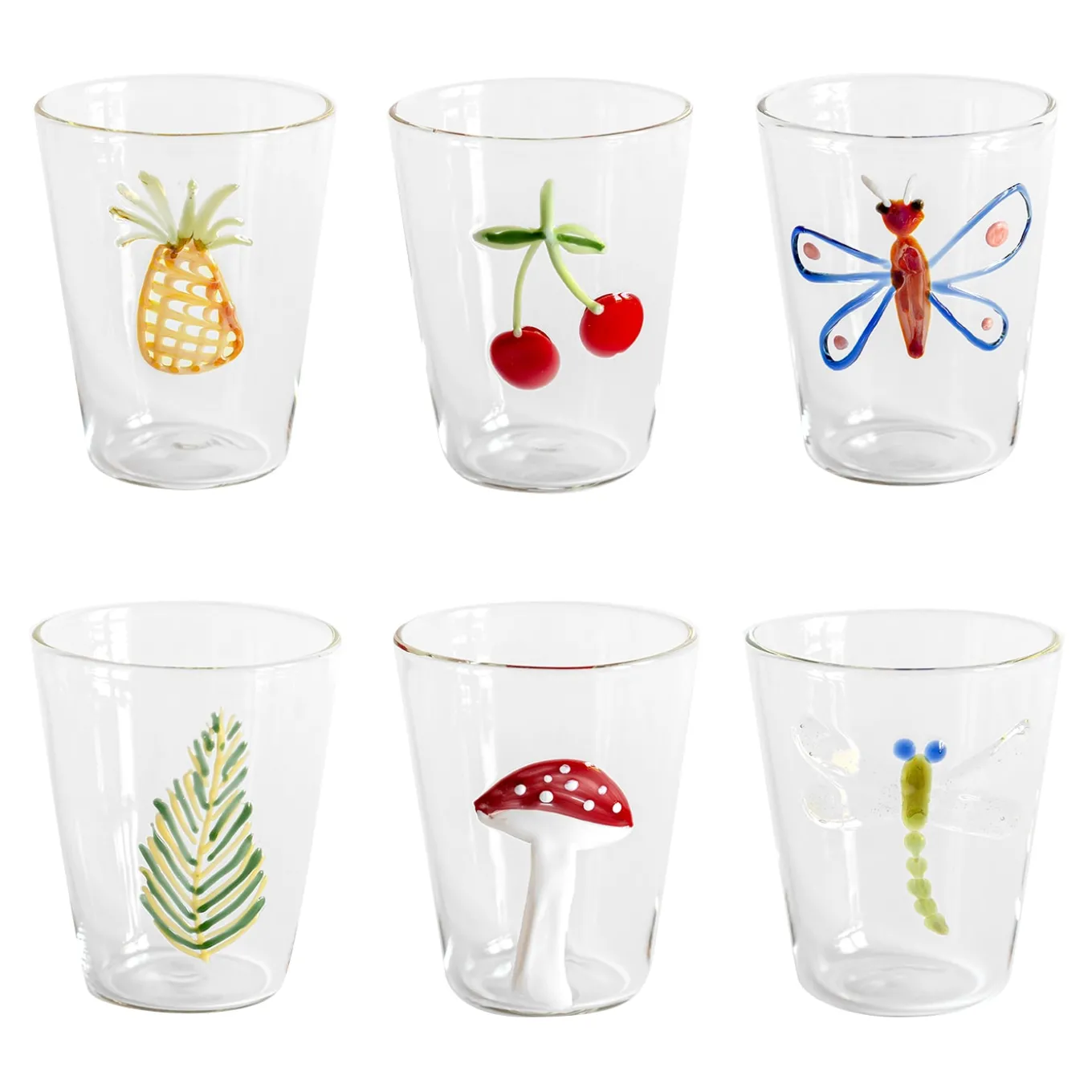 Cabinet De Curiosités Set Of 6 Water Glasses With Natural Elements