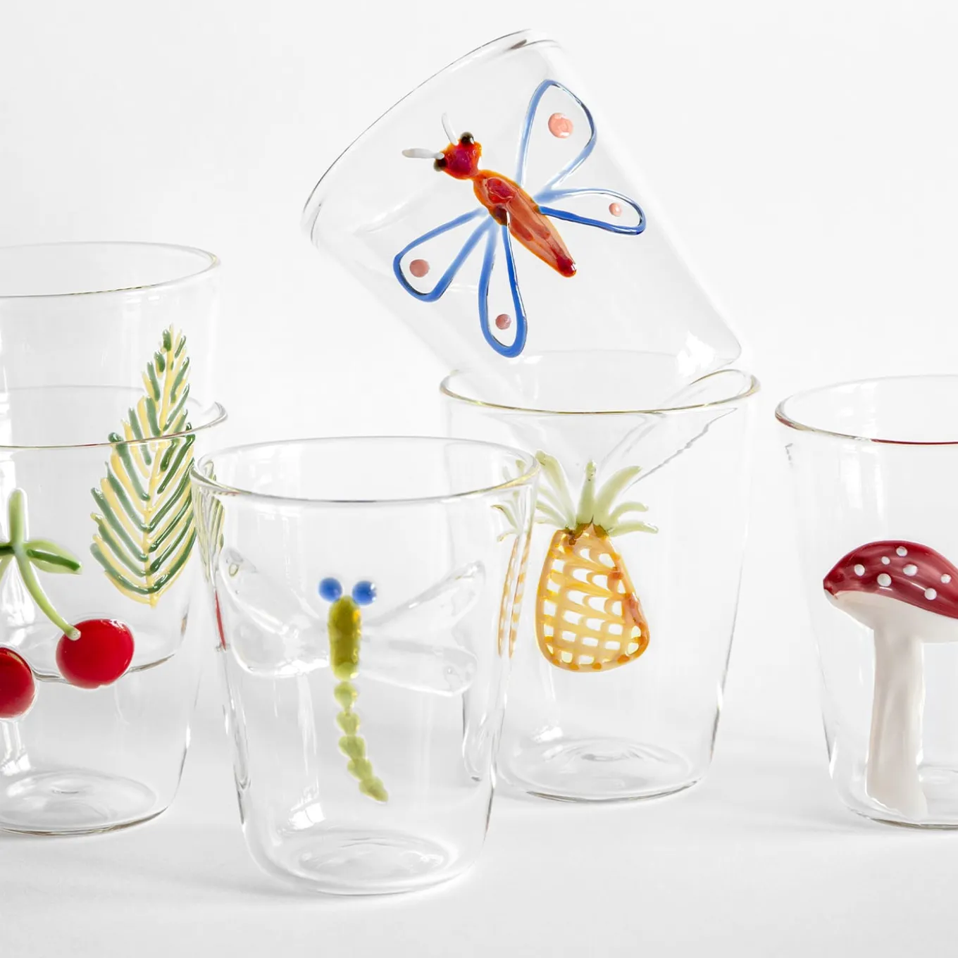 Cabinet De Curiosités Set Of 6 Water Glasses With Natural Elements