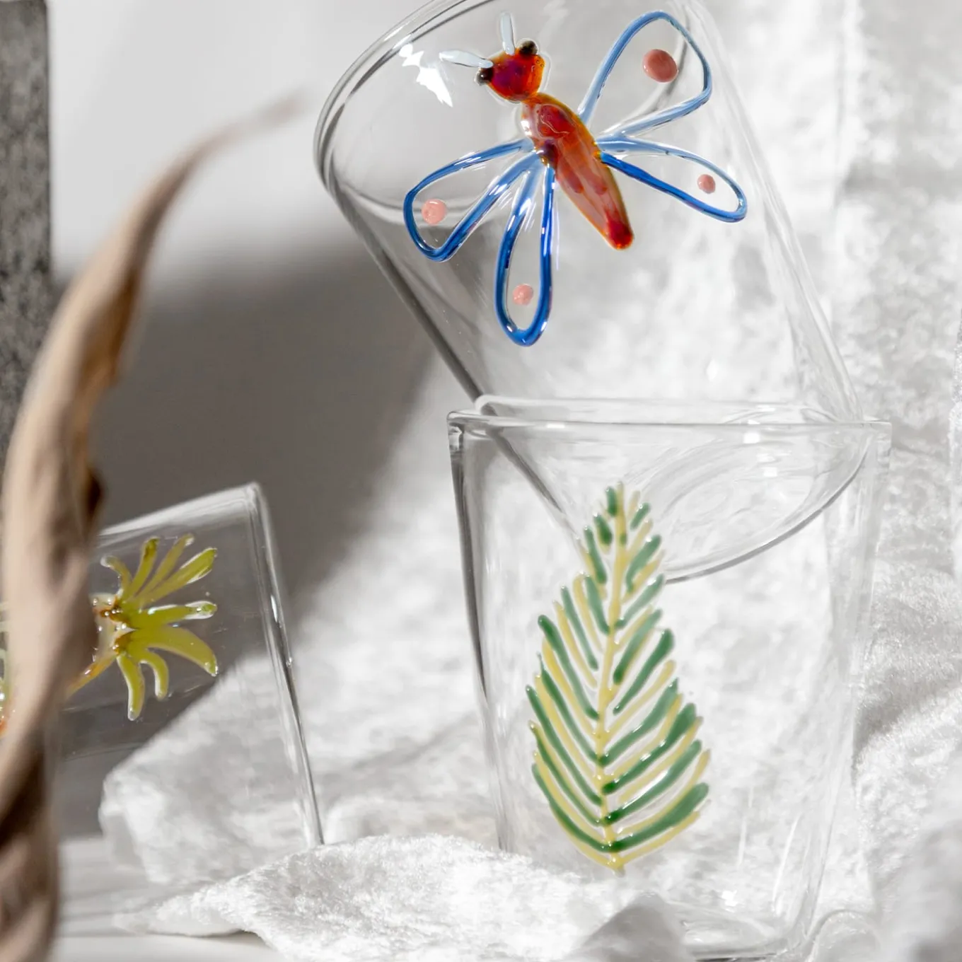 Cabinet De Curiosités Set Of 6 Water Glasses With Natural Elements