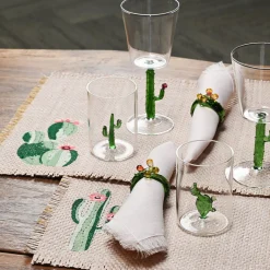 Cactus Mania Set of 4 Wine Glasses in Green