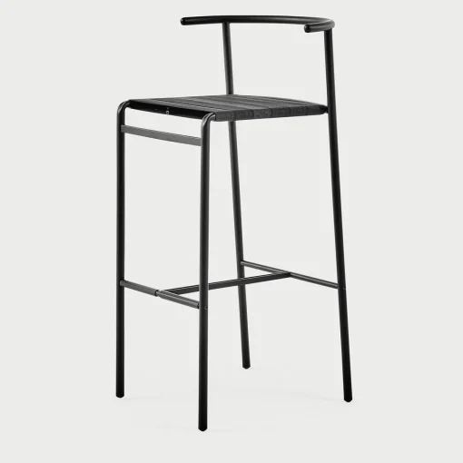 Café Chair Black Bar Stool with Black Rubber Straps Seat