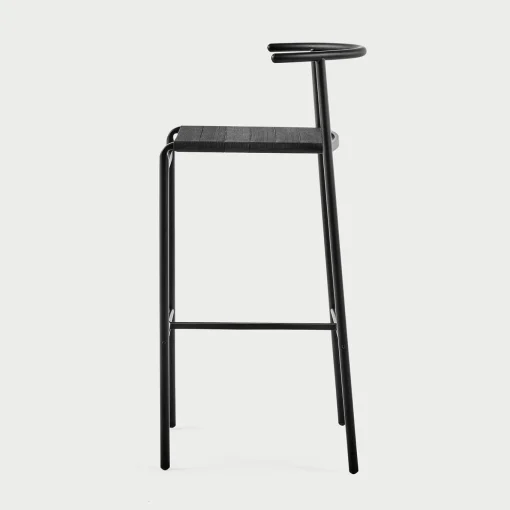 Café Chair Black Bar Stool with Black Rubber Straps Seat