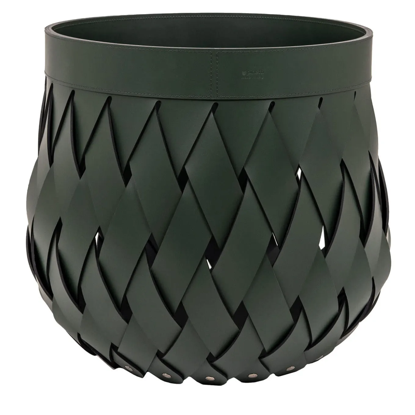 Canaria Medium Braided Dark Green Leather Basket