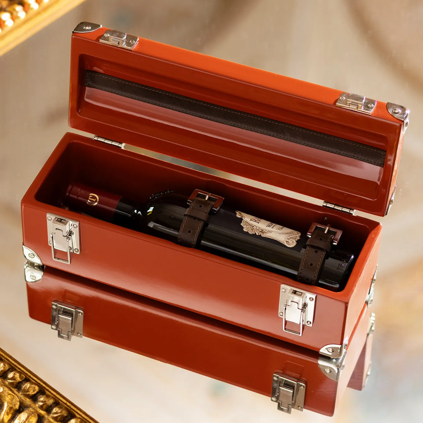 Cannes Orange Bottle Trunk with Chrome Details