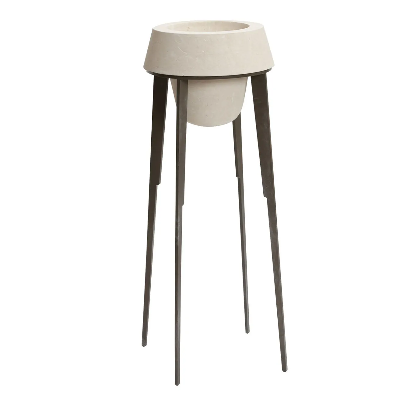 Capasa Tall Iron & Lecce Limestone Vase by Silvio De Ponte