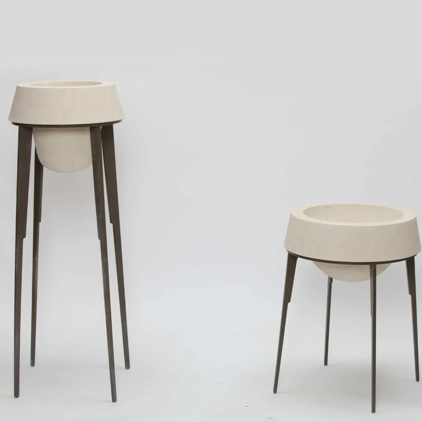 Capasa Tall Iron & Lecce Limestone Vase by Silvio De Ponte