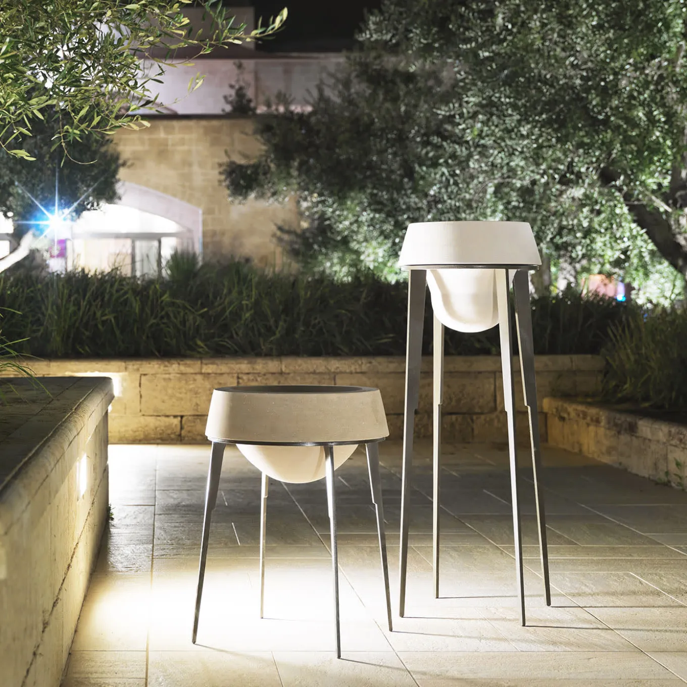 Capasa Tall Iron & Lecce Limestone Vase by Silvio De Ponte