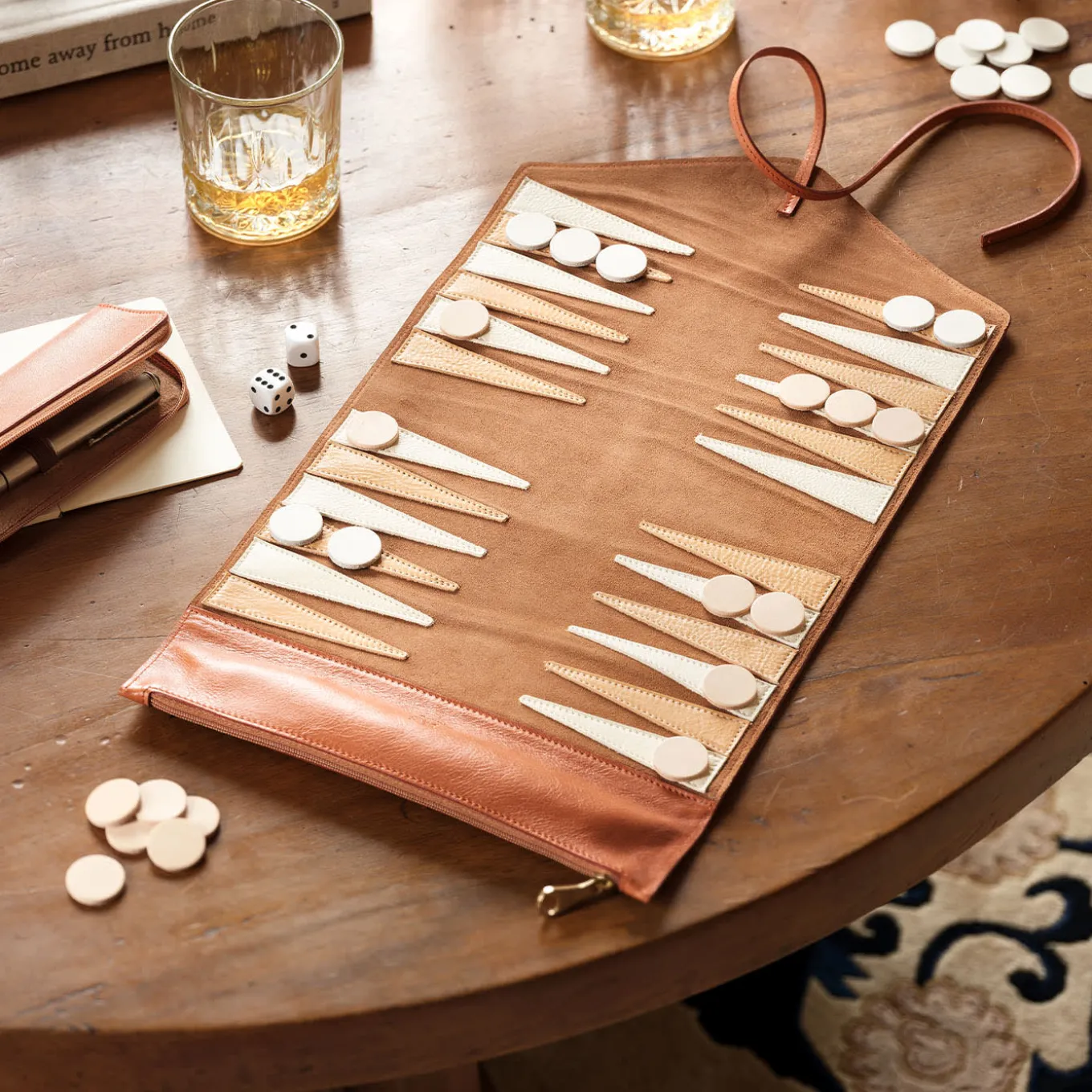 Caramel Leather Travel Backgammon Set