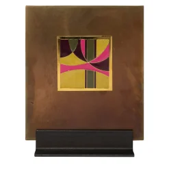 Carré Cloisonné On Burnished Brass Decorative Art Piece #6