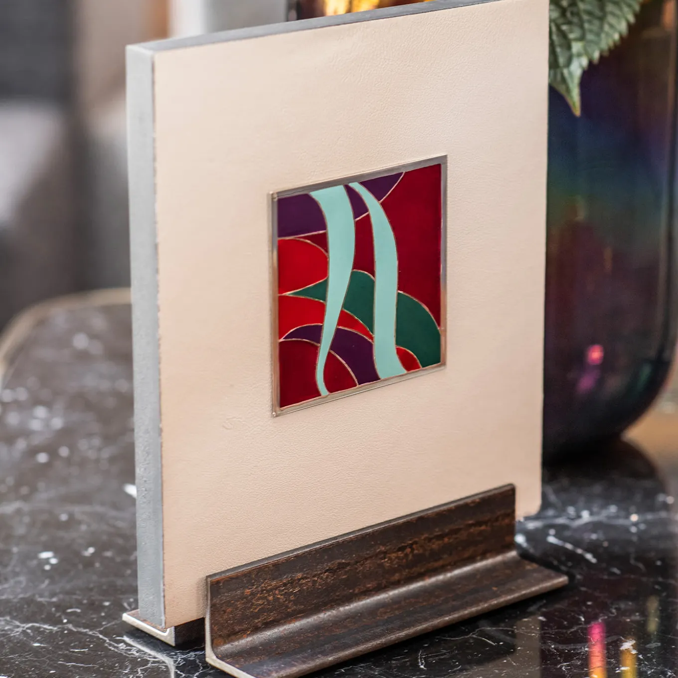 Carré Cloisonné On Leather Decorative Art Piece #14