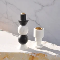 Carrara and Marquina Marble Candleholder by Jacopo Simonetti