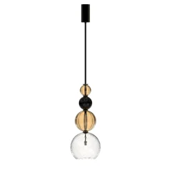 Caruso 1-light Fumè, Crystal Clear and Black Murano Glass Pendant Lamp