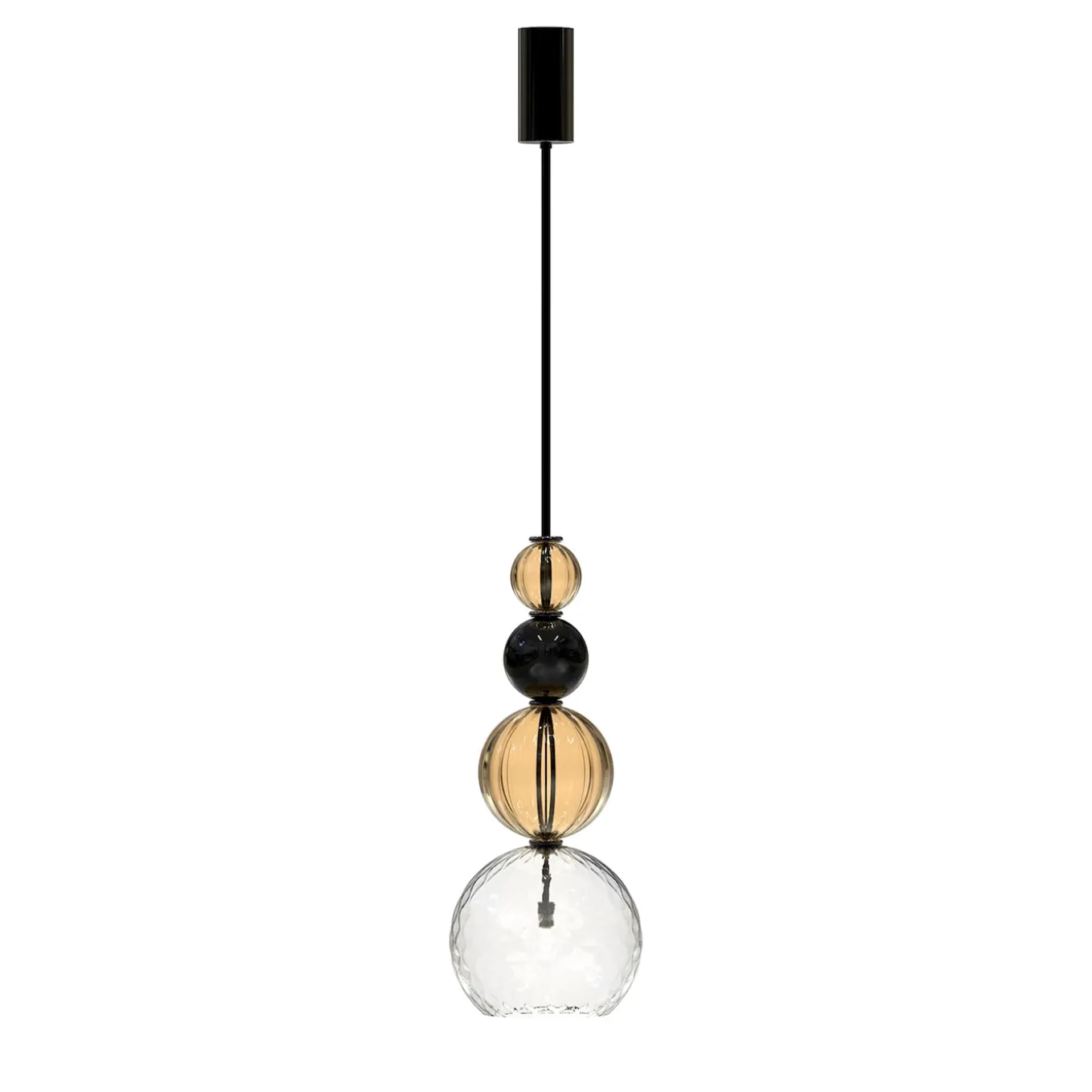 Caruso 1-light Fumè, Crystal Clear and Black Murano Glass Pendant Lamp