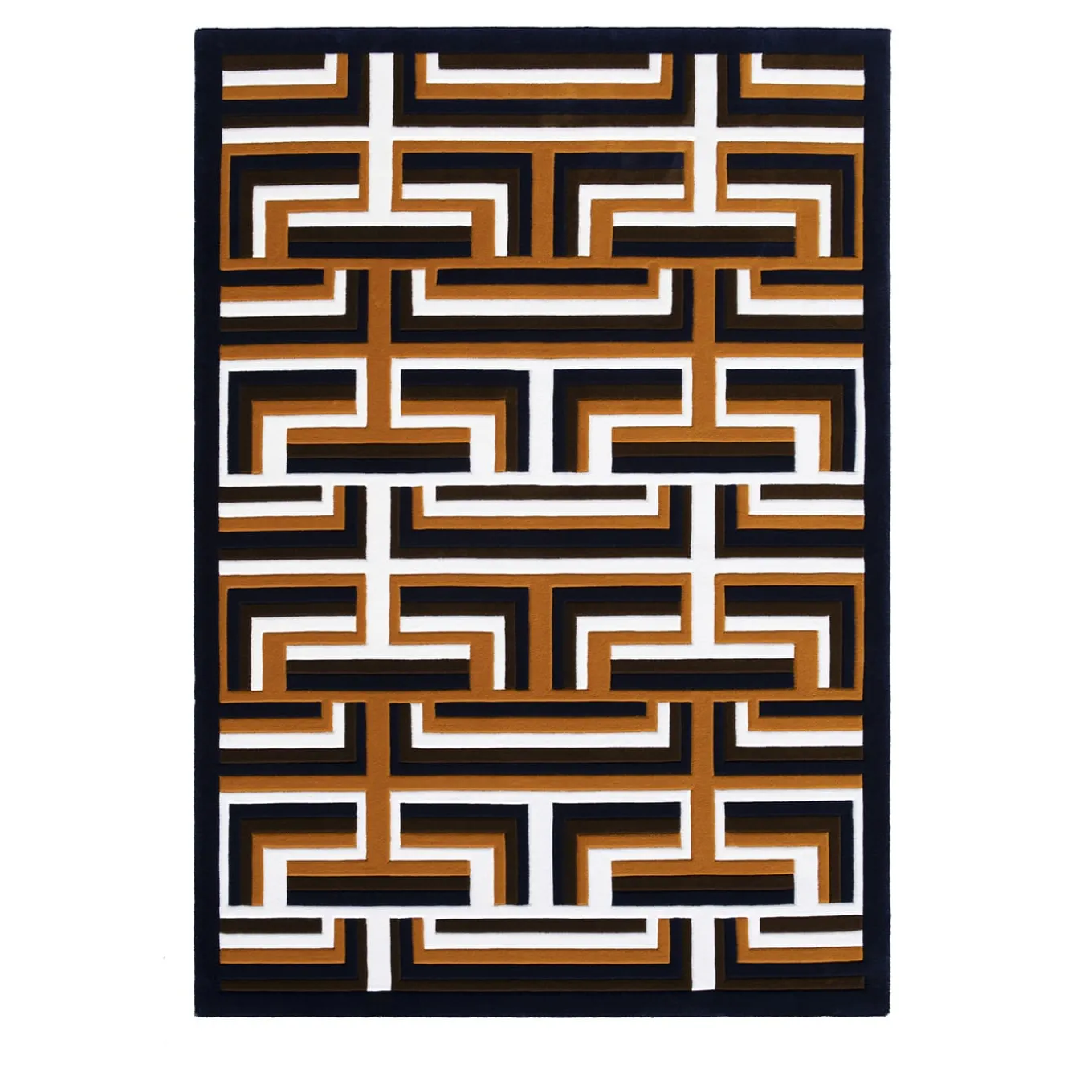 Castelbarco Geometric Brown/Black/White New Zealand Wool Rug