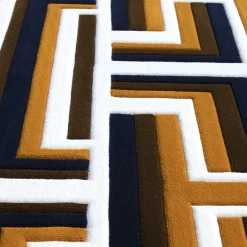 Castelbarco Geometric Brown/Black/White New Zealand Wool Rug