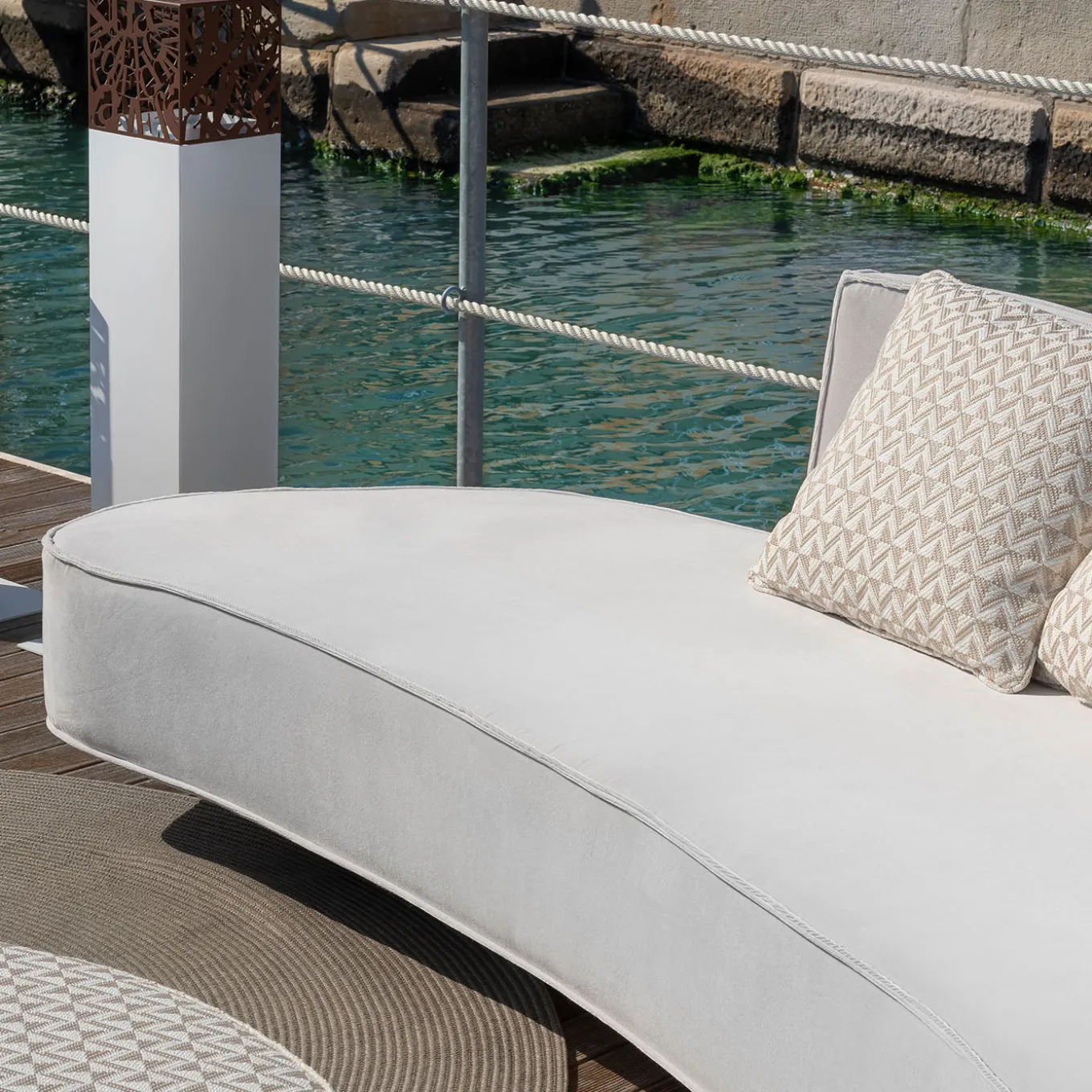 Cayman Curved White fabric with Cushions Outdoor Sofa