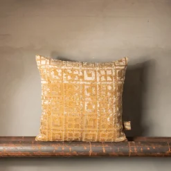 Celidonia Square Golden Jacquard Velvet Cushion