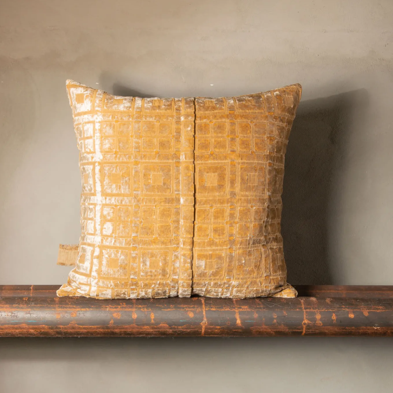 Celidonia Square Golden Jacquard Velvet Cushion