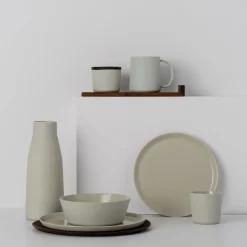 Ceramic Sugar Bowl with Wooden Lid and Small Ceramic Cups