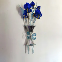 Cestoblu Blue Glass with chrome frame 3-light Wall Sconce