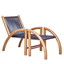 Chaise Okoume Wood And Black Leather Chaise Longue