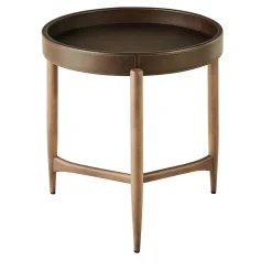 Chambers Brown Leather And Canaletto Walnut Side Table