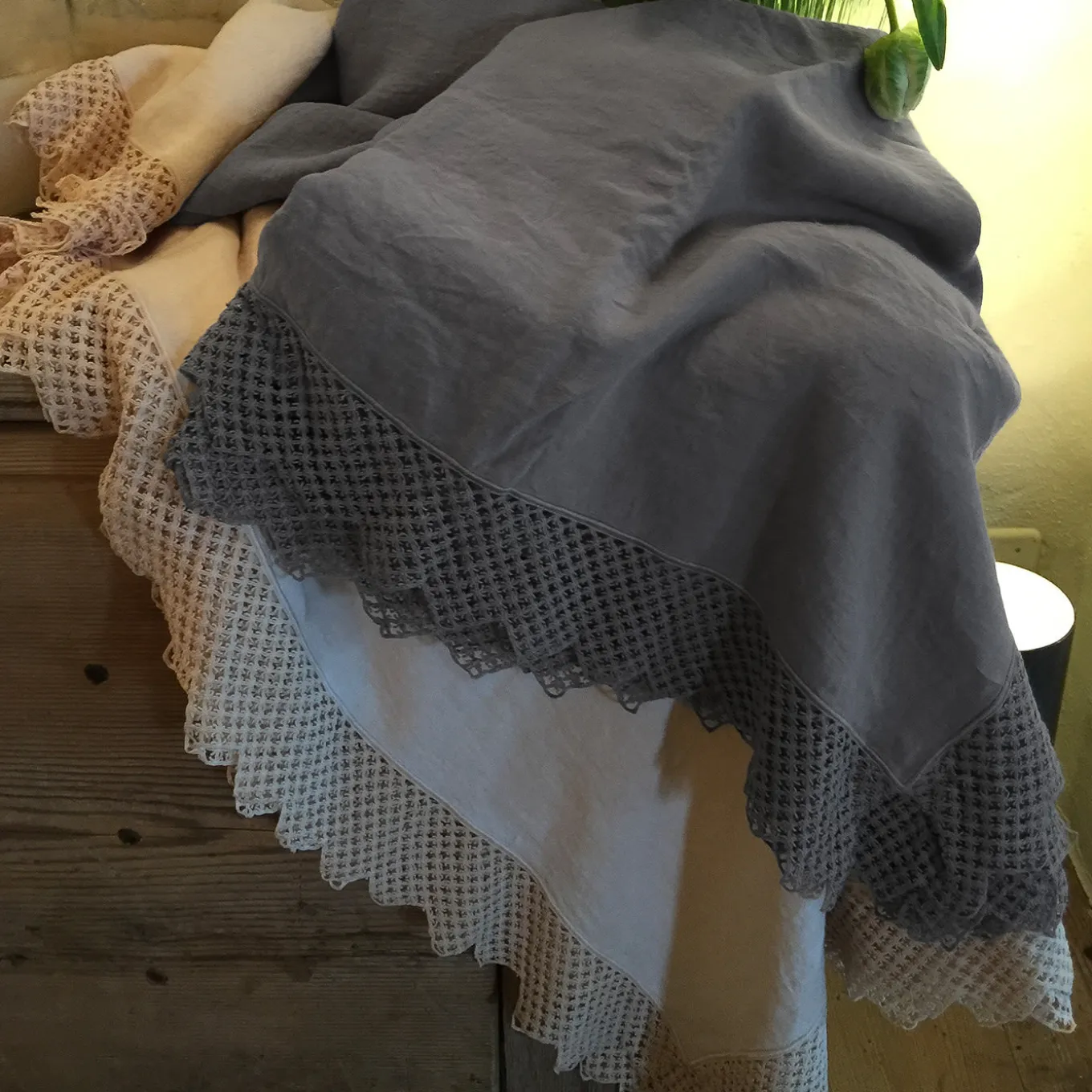 Charcoal Tablecloth with Macramé