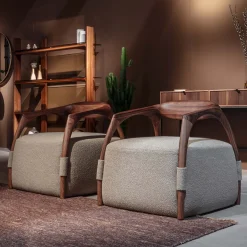 Chassis Canaletto Walnut Solid Wood Armchair & Fabric Upholstery