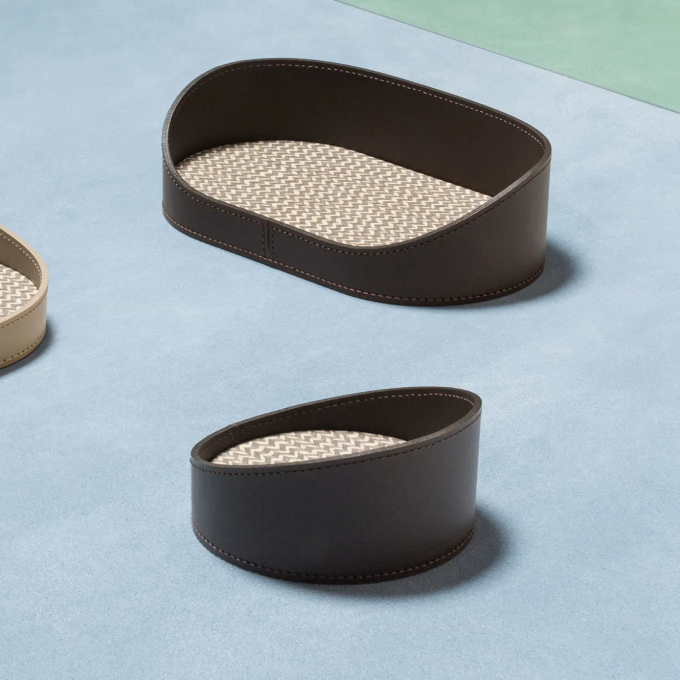 Chevron Beige Oval Medium Valet Tray