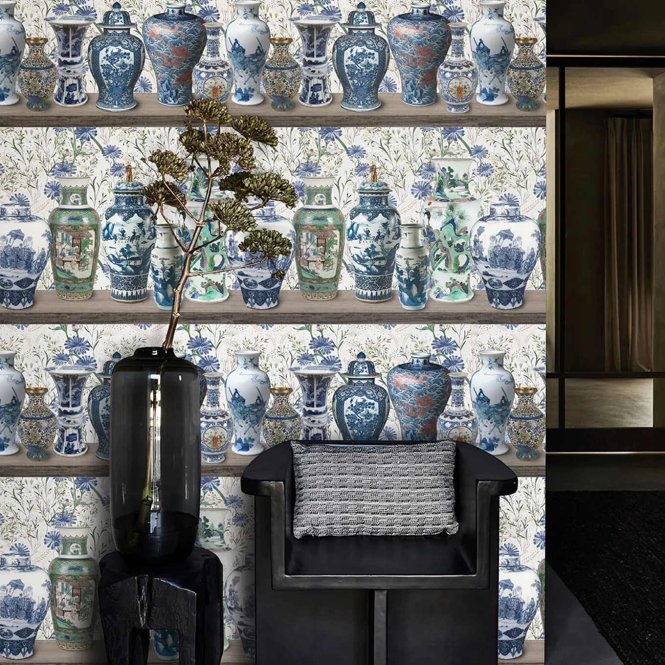 Chinoiserie with Ming Vases Wallpaper