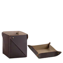 Chocolate and cappuccino leather vide poche and miu box set