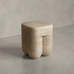 Chunky Classic Roman Travertine Side Table