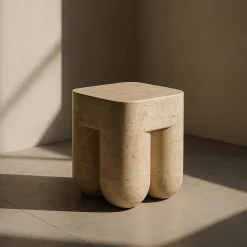 Chunky Classic Roman Travertine Side Table