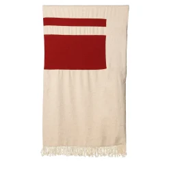 Ciconi Fringed Beige-and-Red Wool & Linen Blanket