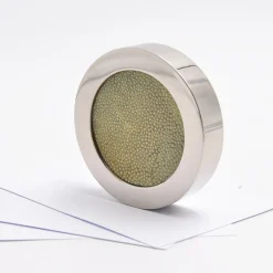 Circular Light-Green Shagreen Leather Paperweight by Nino Basso