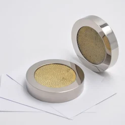 Circular Light-Green Shagreen Leather Paperweight by Nino Basso