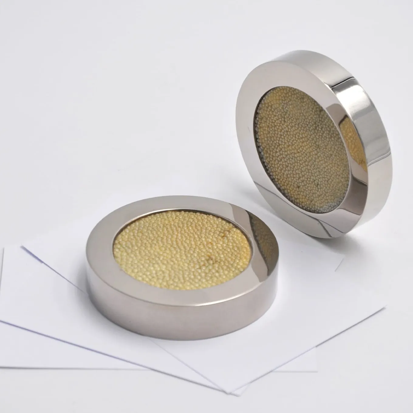 Circular Light-Green Shagreen Leather Paperweight by Nino Basso