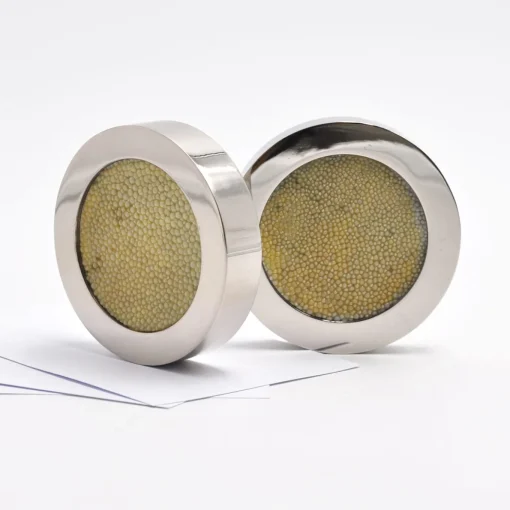 Circular Light-Green Shagreen Leather Paperweight by Nino Basso