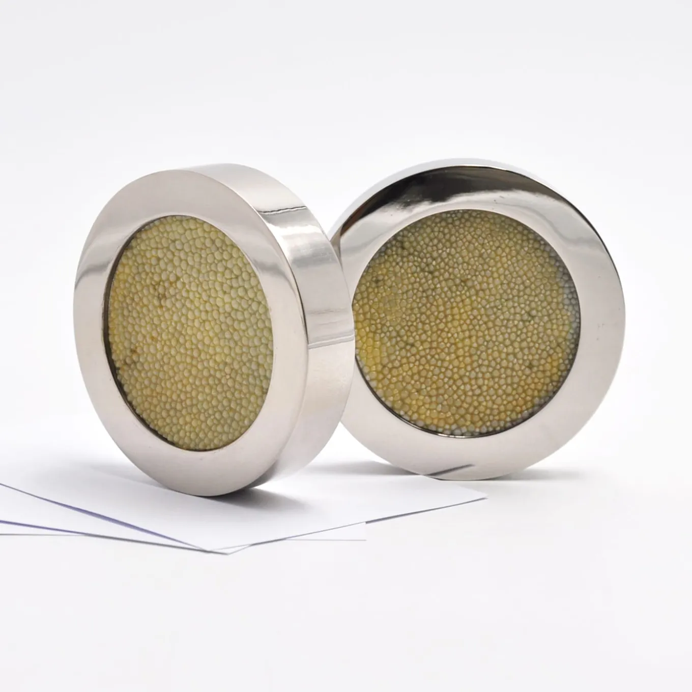 Circular Light-Green Shagreen Leather Paperweight by Nino Basso