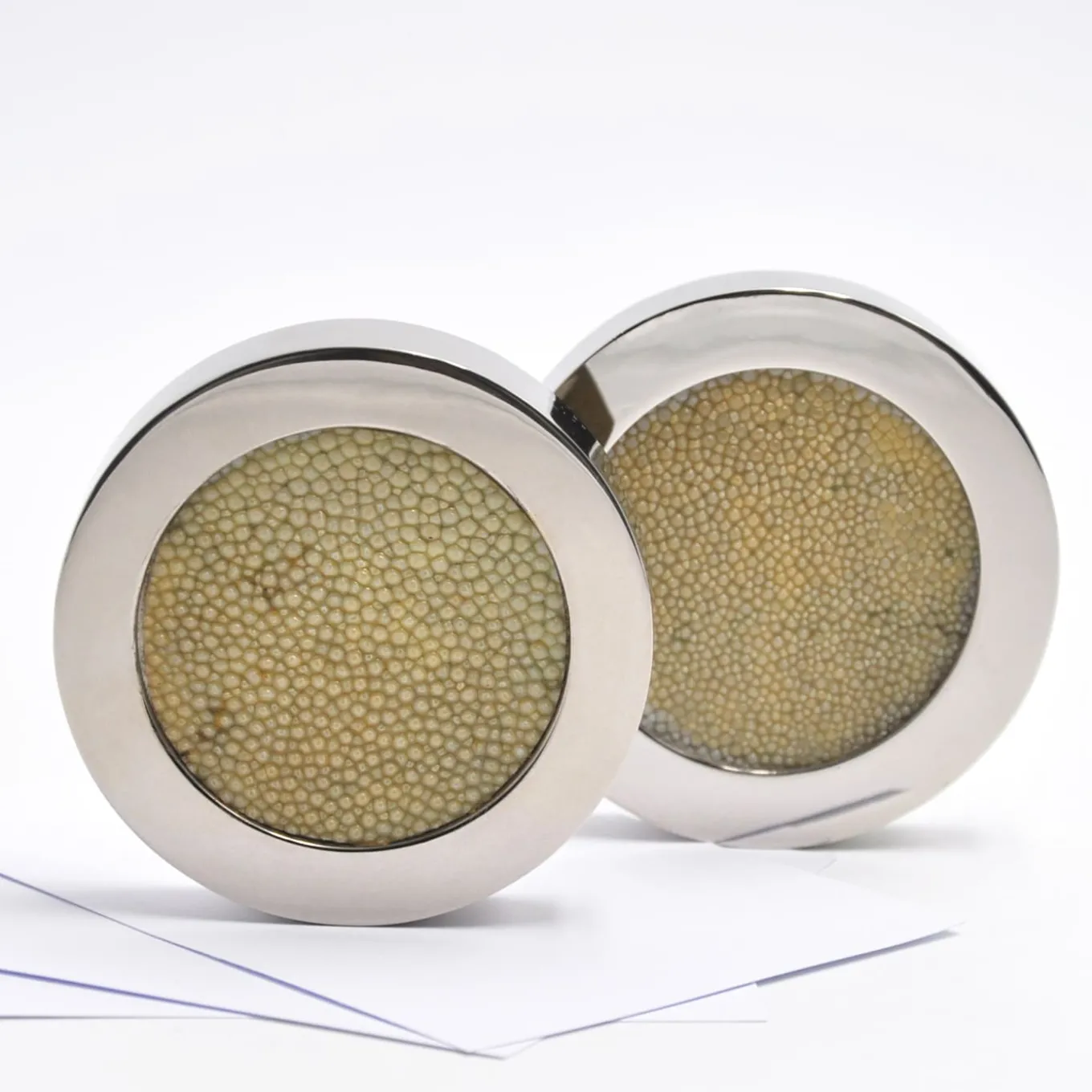 Circular Light-Green Shagreen Leather Paperweight by Nino Basso