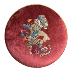 Circus Embroidered Strawberry-Pink & Bronze Pouf
