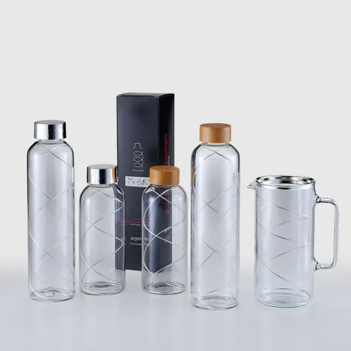 Clear Pitcher with Silvery Spiral and Lid