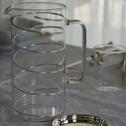 Clear Pitcher with Silvery Spiral and Lid