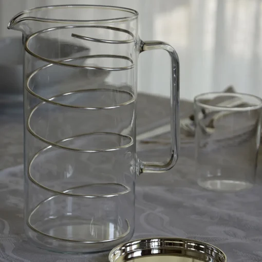Clear Pitcher with Silvery Spiral and Lid
